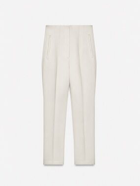ZARA High-Waisted Slim-Fit Ankle Pants – Size L – Ecru